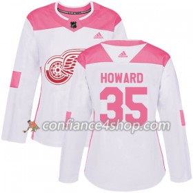 Adidas Maillot de Hockey Detroit Red Wings Jimmy Howard 35 2017-2018 Blanc Rose Fashion Authentic - Femme